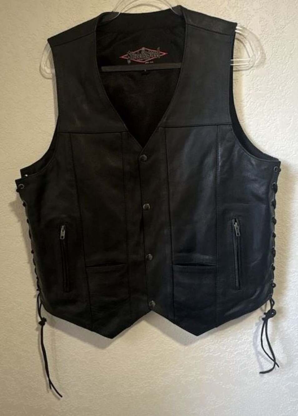 Street & Steel Gunslinger Black Leather Biker Vest Men's L